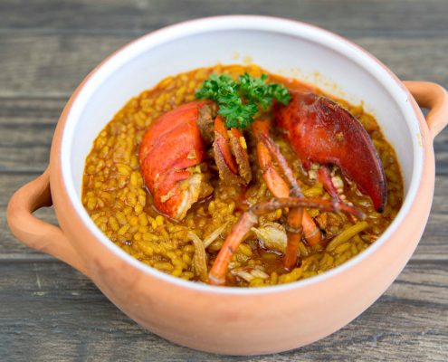 Arroz meloso de bogavante hecho en Abrasador Restaurante Graná