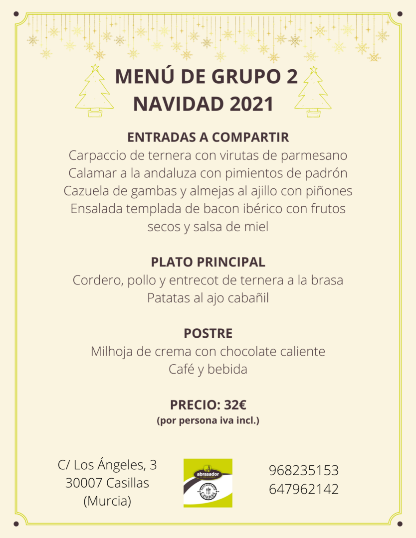 Menú de grupo 2 Navidad 2021 Abrasador Cánovas