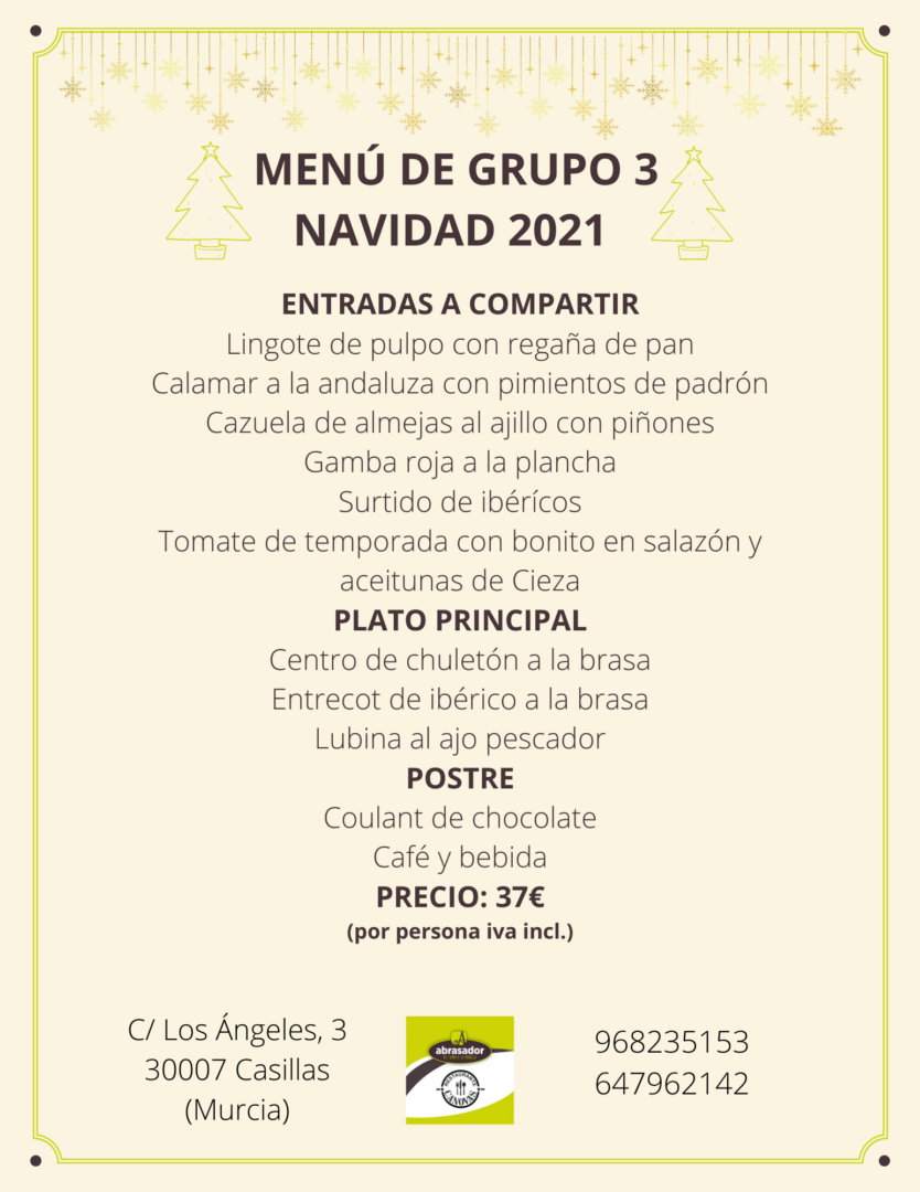 Menú de grupo 3 Navidad 2021 Abrasador Cánovas