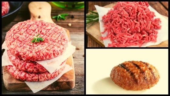 Hamburguesa, carne picada y burger meat