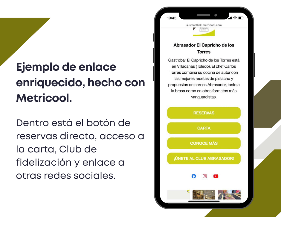 Usa enlace enriquecido para instagram restaurante