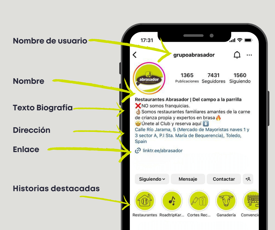 Instagram para restaurantes Biografia